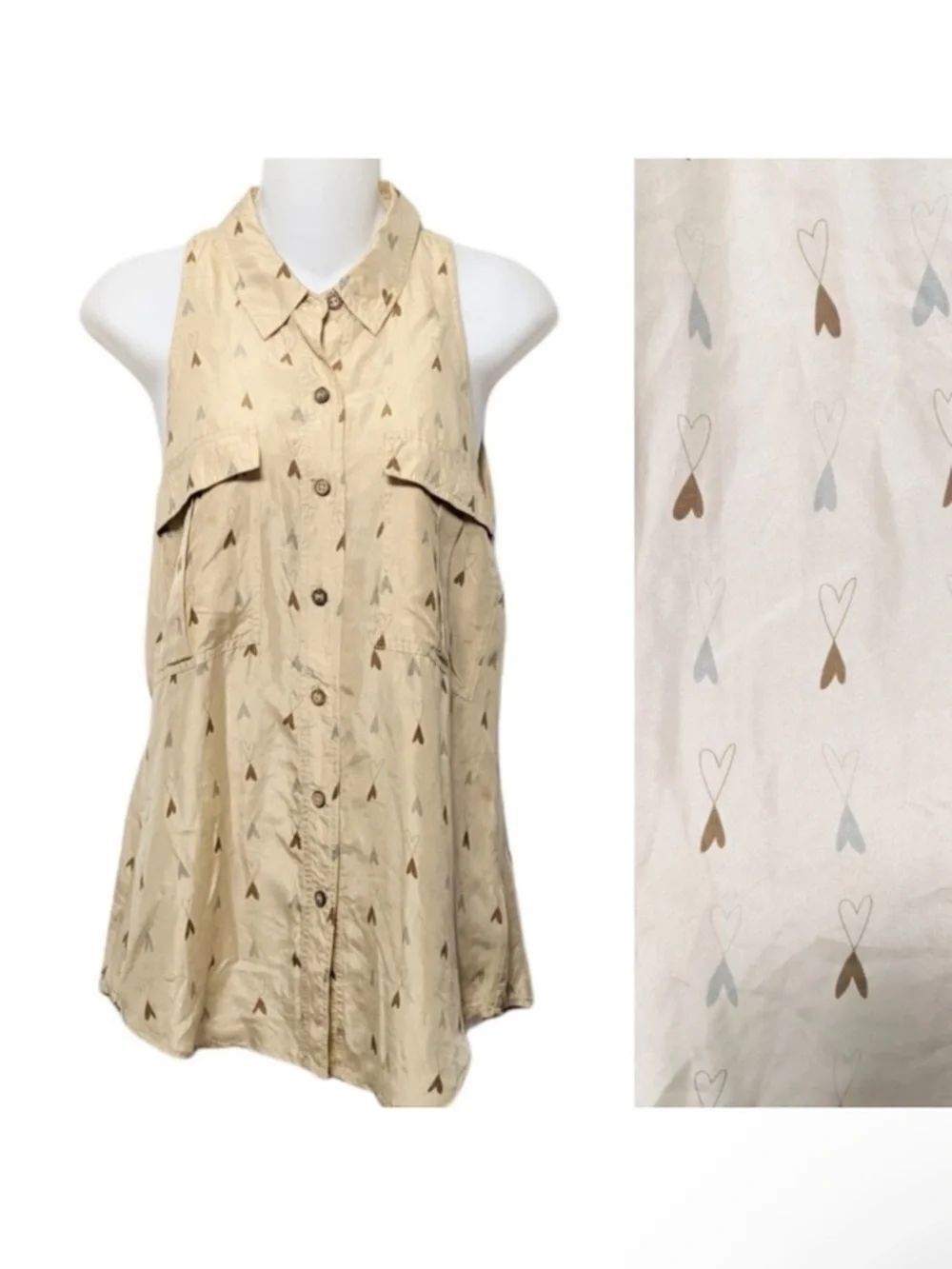 Anthropologie POSTMARK Mirrored Hearts Silk Sleeveless Blouse 2